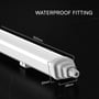 V-TAC LED-armatur med målskitse, der viser længden på 1500 mm samt endemål på 68 og 59 mm.