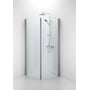 Contura Shower Space brusehjørne 90x90 cm med buet design, aluminiumsprofiler og klart 6 mm hærdet glas samt brusearmatur.