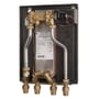Termix Novi Type 2 varmeveksler uden kabinet, vist med synlige rør, ventiler og TPV-regulator på isoleret baggrund.