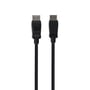 Stikenderne på det sorte Deltaco DisplayPort-kabel med DP 1.4 ses forfra med kabelstykkerne nedad.