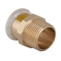 Geberit Mapress overgang i messing med 35mm muffe og 1 1/4" gevind, gul markering ses tydeligt.