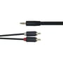Deltaco-lydkabel på 1 meter set i sin fulde længde med et 3,5 mm jackstik og to RCA-stik.