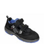 Sika Footwear Sandal 71733 Ambition Blue Easy ESD S1 i str. 48 er en sort sikkerhedssandal med blå detaljer og velcro-lukninger.