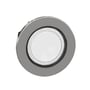Schneider Electric Flush ZB4F LED signallampehoved i hvid med 30 mm monteringshul og en skinnende metalkant.