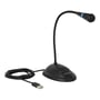 Nærbillede af DeLOCK USB Gooseneck mikrofon i sort med skridsikker base og en grøn LED-indikator.