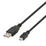 Deltaco USB 2.0-kabel i skrå vinkel, hvor det sorte kabels USB-A- og micro-B-stik ses tydeligt.