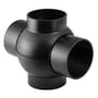 Geberit PEH dobbelt grenrør 110 x 75 mm i sort plast med tilslutninger forskudt 180 grader, vist på hvid baggrund.