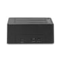Bagside af DeLock USB Type-C docking station, der viser USB 3.1 Type-C port, ON/OFF knap og DC 12V strømindgang.