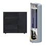 ScanTherm Skagen 8 kW varmepumpe kit: mat sort udedel og snittebillede af combi tank med varmeveksler.