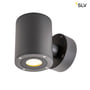 SLV Sitra væglampe i antracit aluminium med glas og varm hvid LED-lys op/ned effekt på hvid baggrund.