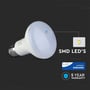 Nærbillede af V-TAC LED spotpære der viser en Samsung LED chip og 5 års garanti.