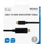 Deltaco USB-C til mini DisplayPort-kabel i emballage, hvor 1 meter og 4K UHD ved 60 Hz fremgår.