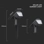 V-TAC Pro solcelle LED-lampe vist i to dimensioner med mål for højde, bredde og dybde på sort baggrund.