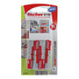 Fischer DUOPOWER dybelpakke med 4 stk. 12 x 60 mm i blisterpakning med information om anvendelse og belastning.