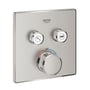 Grohe Grohtherm SmartControl termostatbatteri med børstet stålfinish og 158x158mm mål. Synlige symboler for brusebad og kar samt temperaturindikator.