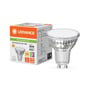Ledvance dæmpbar LED PAR16-pære ved siden af emballagen, der viser 410 lumen, 3000 K og GU10-fatning.