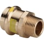 Viega Profipress Gas overgang i rødgods med 35mm muffe og 1 1/4" nippel, gul mærkning indikerer gasgodkendelse.