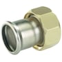 Kemper rustfri forskruning med 76mm M-presmuffe og 3" fladtætnende messing omløber, isoleret på hvid baggrund.