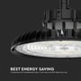 Detaljebillede af V-TAC LED UFO Highbay's front, med teksten 'BEST ENERGY SAVING'.
