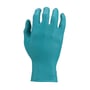 Ansell Microflex 93-850 engangshandske i str. S, vist fra håndryggen i turkisgrøn nitril med en tætsiddende pasform på hvid baggrund.