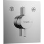 Hansgrohe DuoTurn indbygningsarmatur i krom med firkantet design og to betjeningsgreb til vandmængde og temperatur.