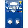 Blisterpakke med to Varta CR1632 lithium knapcellebatterier i blå emballage med Varta logo.
