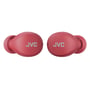 To JVC Gumy Mini True Wireless røde earbuds side om side, der viser deres kompakte og ovale form med JVC logo.