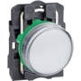 Schneider Electric Harmony Style 5 signallampe med hvid LED og 230-240VAC tilslutning, set fra siden med monteringsbeslag.