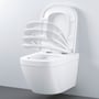 Grohe Euro væghængt toiletskål med hvidt toiletsæde, der viser den nemme soft-close funktion med flere lukke stadier.