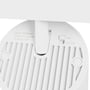 Nærbillede af bunden af SpectrumLED Shift Bluetooth-højttaler, med specifikationer for Power, Voltage, BT Range og Host/Sub Unit skifteknap.