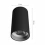 Målskitse af SpectrumLED Chloe GU10-påbygningsspot viser den sorte, runde lampe med diameter på 55 mm og højde på 100 mm.