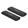 To sorte DeLock eksterne kabinetter til M.2 NVMe SSD'er med USB Type C port, placeret på en hvid baggrund.