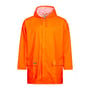Lyngsøe Rainwear LR48 PU regnjakke i hi-vis orange med fast hætte og to frontlommer, produceret i polyester og polyurethan.