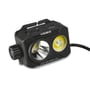 Videx LED-pandelampens front har en stor reflektor og et rundt lysfelt med gul kant.
