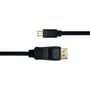 Stikkene på Deltaco DisplayPort til mini DisplayPort-kablet ses tæt på, med mini-stikket øverst og det brede stik nederst.