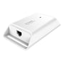 D-Link DPE-101GI Gigabit PoE-injektor set skråt med PoE OUT-porten tydeligt synlig.