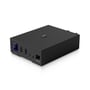 Ubiquiti Enterprise Audio/Video Bridge ligger på siden med HDMI-, USB-C- og netværksporte synlige på enden.