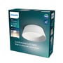 Emballage til Philips Dawn loftlampe i hvid og mørkegrøn med billede af lampen og produktinformation.