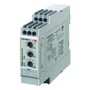 Carlo Gavazzi DMC01CB23 tidsrelæ set skråt forfra med funktions- og tidsvælgere samt diagram på siden.