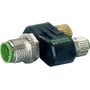Murrelektronik SLIMLINE T-kobling med M12 HAN til 2X M8 FEHAN tilslutninger, vist med logo og Made in Germany mærke.