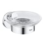 Grohe Start sæbeskål med holder i skinnende krom metal og klar glas, monteret på væg.