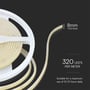 Nærbillede af V-TAC 10W/m COB LED strip med 8mm bredde og 320 LED pr. meter, egnet til daglig brug.