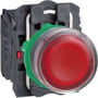 Schneider Electric Harmony Style 5 lampetryk i rød med 24V AC/DC, 1NO-1NC kontakter og 22mm diameter.