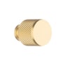 Beslagsboden knop i børstet messing, Ø22 mm, set skråt forfra med rund front og riflet grebsflade.