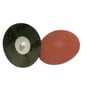 Nærbillede af 3M Cubitron II Roloc rondel 984F, viser den grønne bagside med P120 60+ mærkning og den ru slibeoverflade.