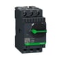 Schneider Electric TeSys GV2 kortslutningsudløser GV2L03 med 0,4A indstillingsområde og grønt drejehåndtag på mørkegrå baggrund.