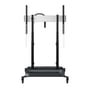 Bagsiden af Vogels RISE 5205 motoriseret TV-lift trolley med fokus på den robuste base og justerbare standere på hvid baggrund.
