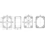 Tekniske tegninger af Schneider Electric Thalassa TBP kasse, der viser dimensioner og monteringsdetaljer for IP66-klassificeret industrielt kabinet.