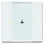 Detaljebillede af ABB KNX betjeningselement med symbol for lys og gule lysdioder, viser overfladen i studiehvid.