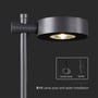 Oversigt over V-TAC LED pullertlampe med fleksible installationsmuligheder, der viser både lampefod og jordspyd til montering.